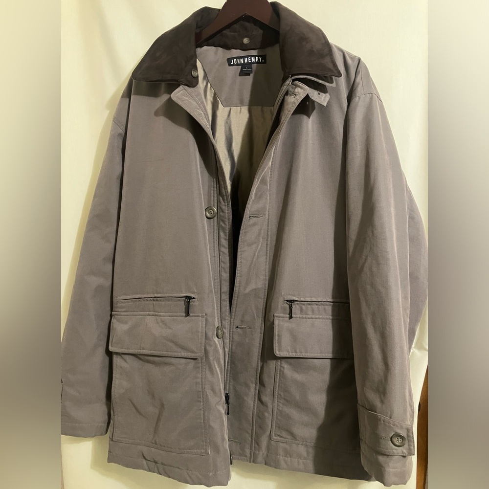 John Henry Men's Brown Full Zip Button Up Jacket Coat Size Large